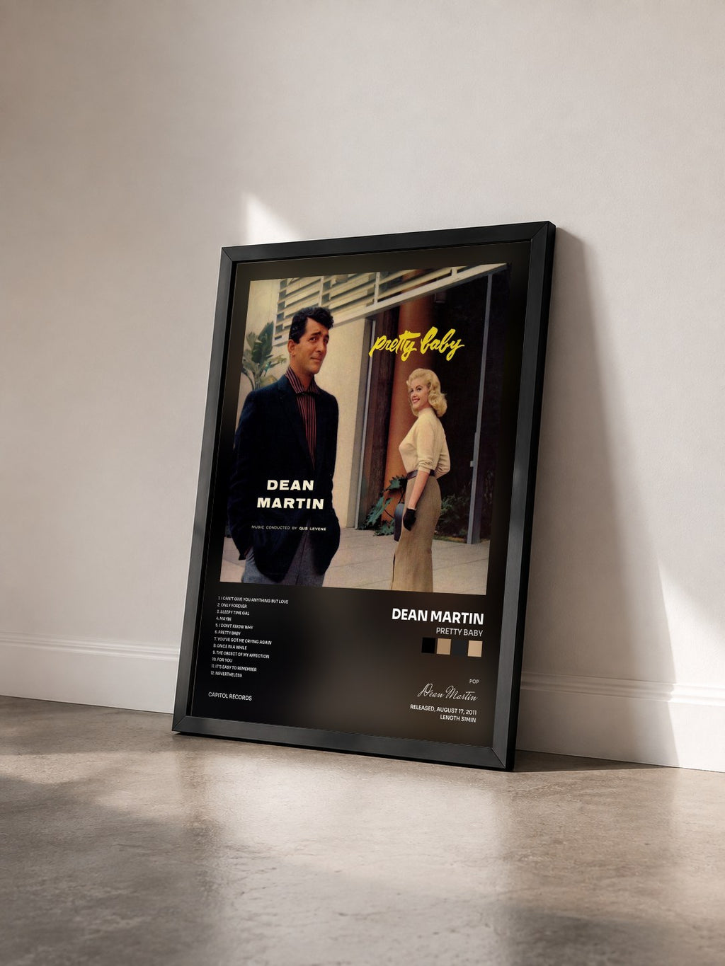 #noir Tableau de l'album Pretty Baby de Dean Martin vu de trois quarts, cadre noir