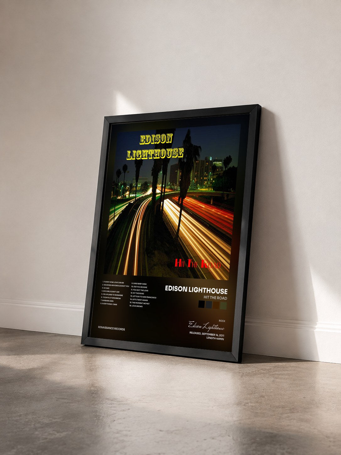 #noir Tableau de l'album Hit the Road de Edison Lighthouse vu de trois quarts, cadre noir