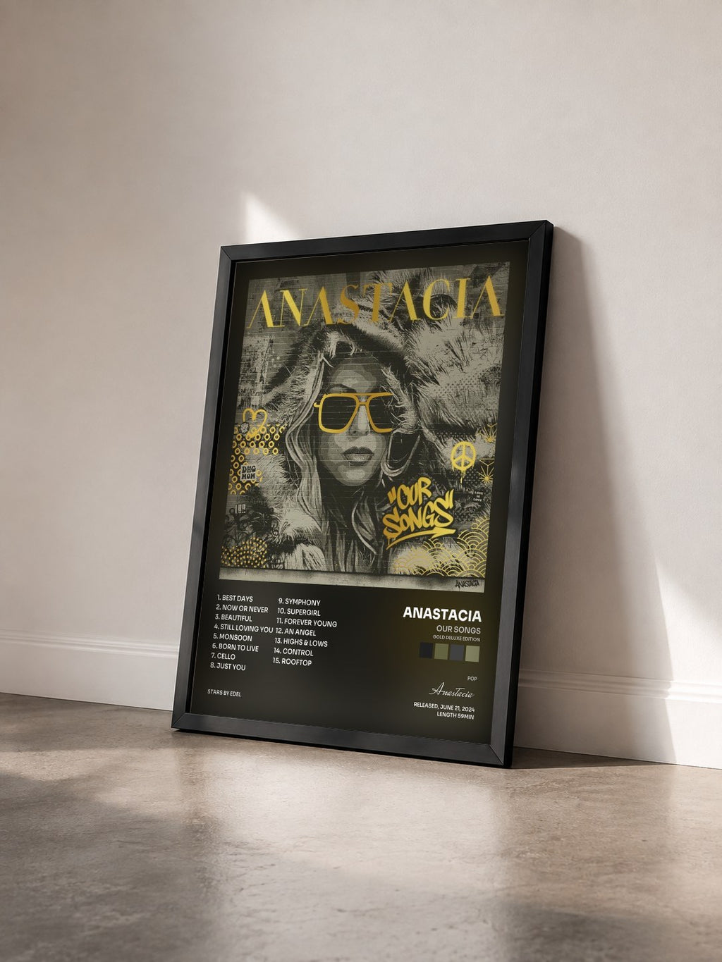 #noir Tableau de l'album Our Songs (Gold Deluxe Edition) de Anastacia vu de trois quarts, cadre noir