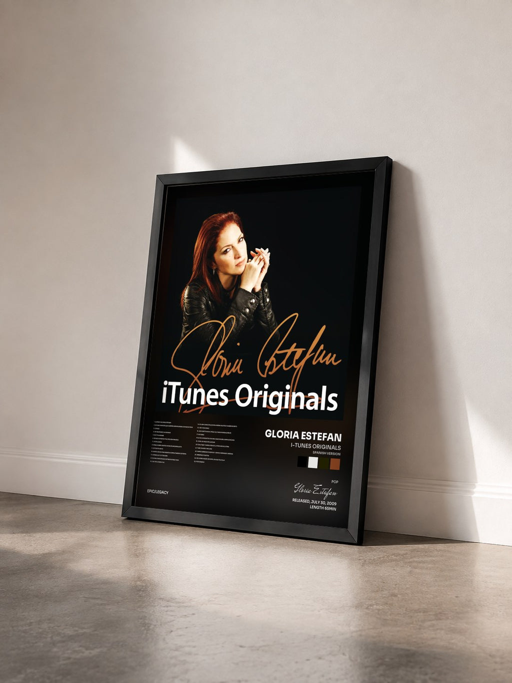 #noir Tableau de l'album I-Tunes Originals (Spanish Version) de Gloria Estefan vu de trois quarts, cadre noir