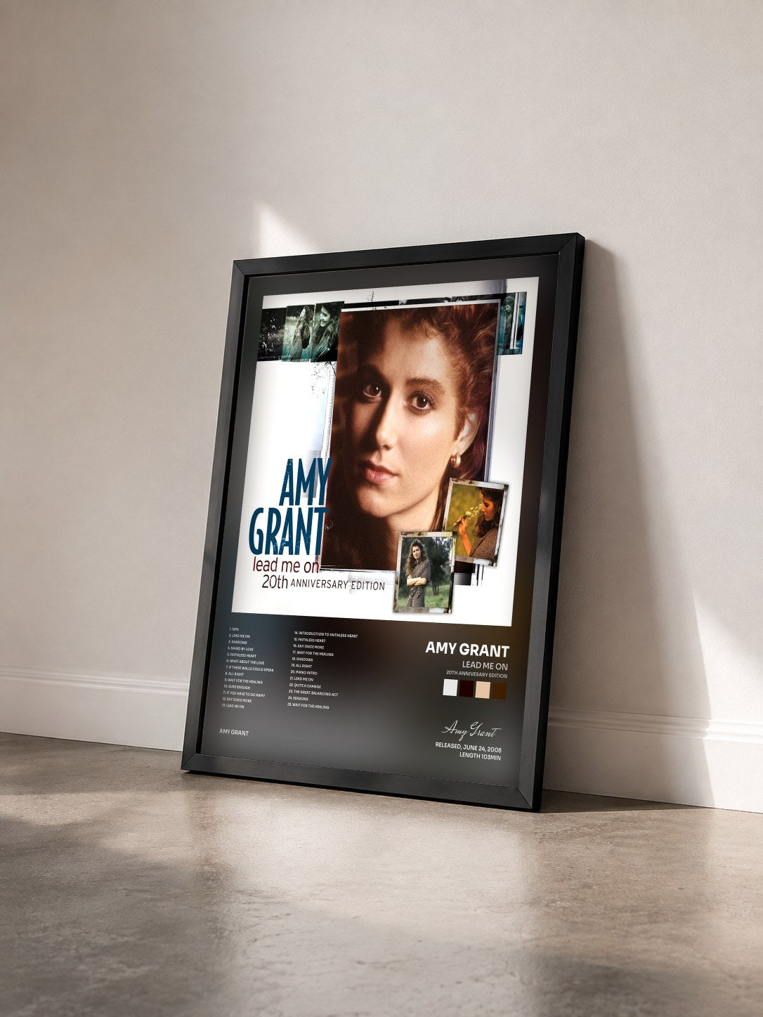 #noir Tableau de l'album Lead Me On (20th Annivesary Edition) de Amy Grant vu de trois quarts, cadre noir