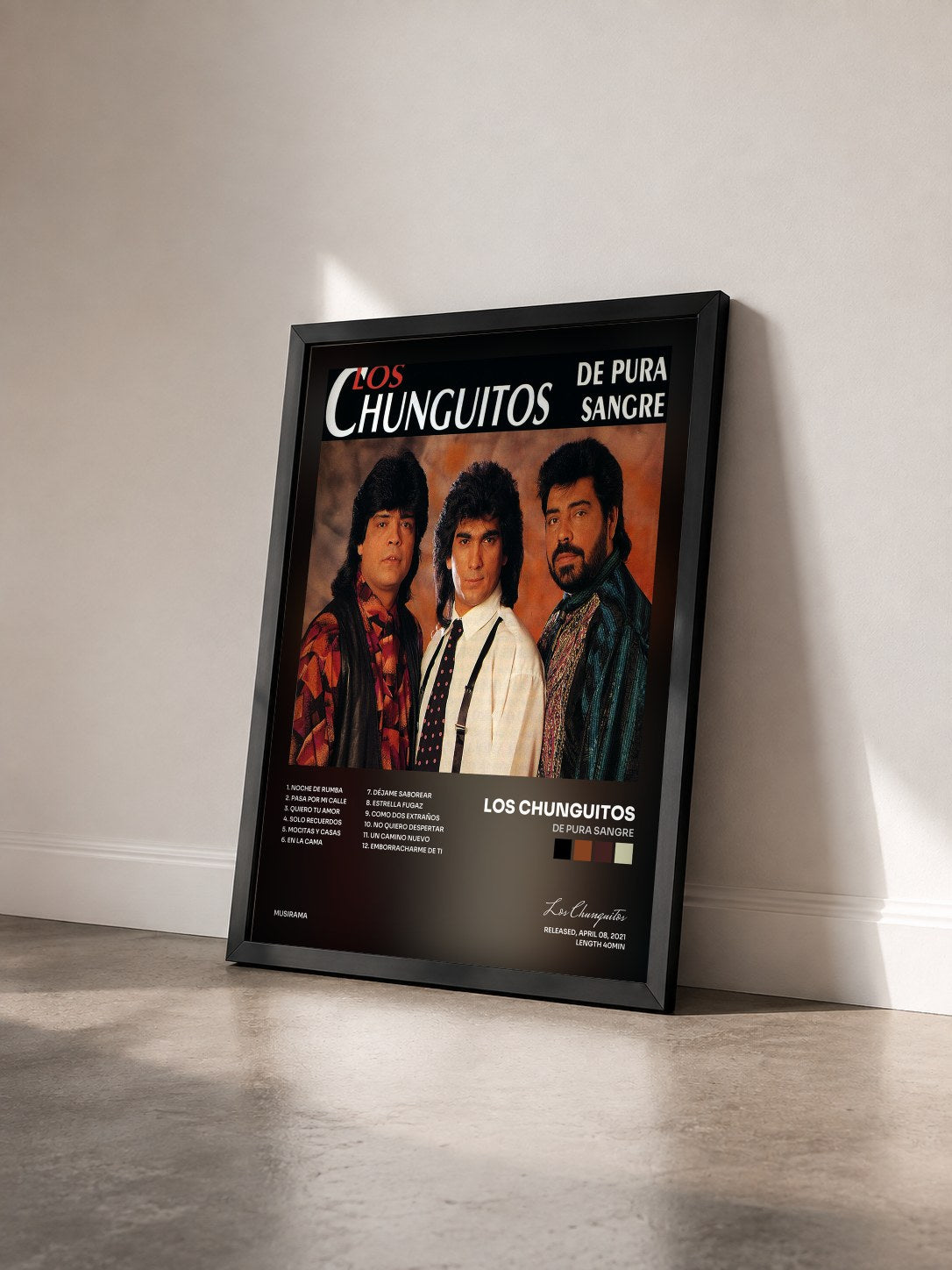 #noir Tableau de l'album De Pura Sangre de Los Chunguitos vu de trois quarts, cadre noir