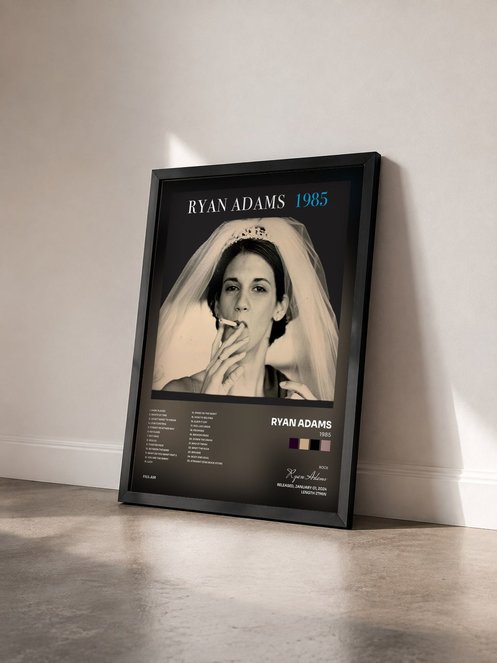 #noir Tableau de l'album 1985 de Ryan Adams vu de trois quarts, cadre noir