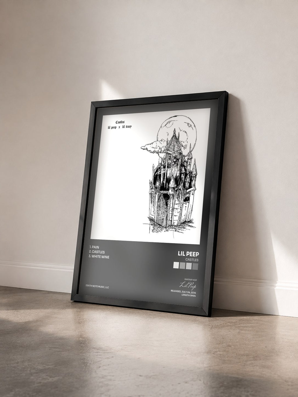 #noir Tableau de l'album castles de Lil Peep vu de trois quarts, cadre noir