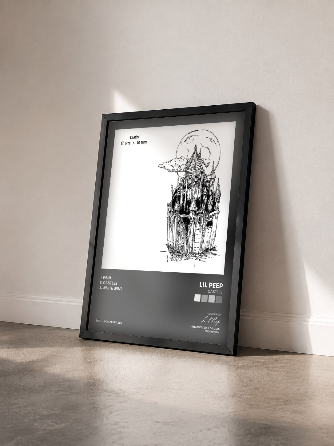 #noir Tableau de l'album castles de Lil Peep vu de trois quarts, cadre noir