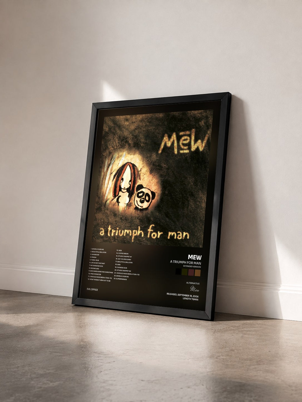 #noir Tableau de l'album A Triumph for Man (Extended Version) de Mew vu de trois quarts, cadre noir
