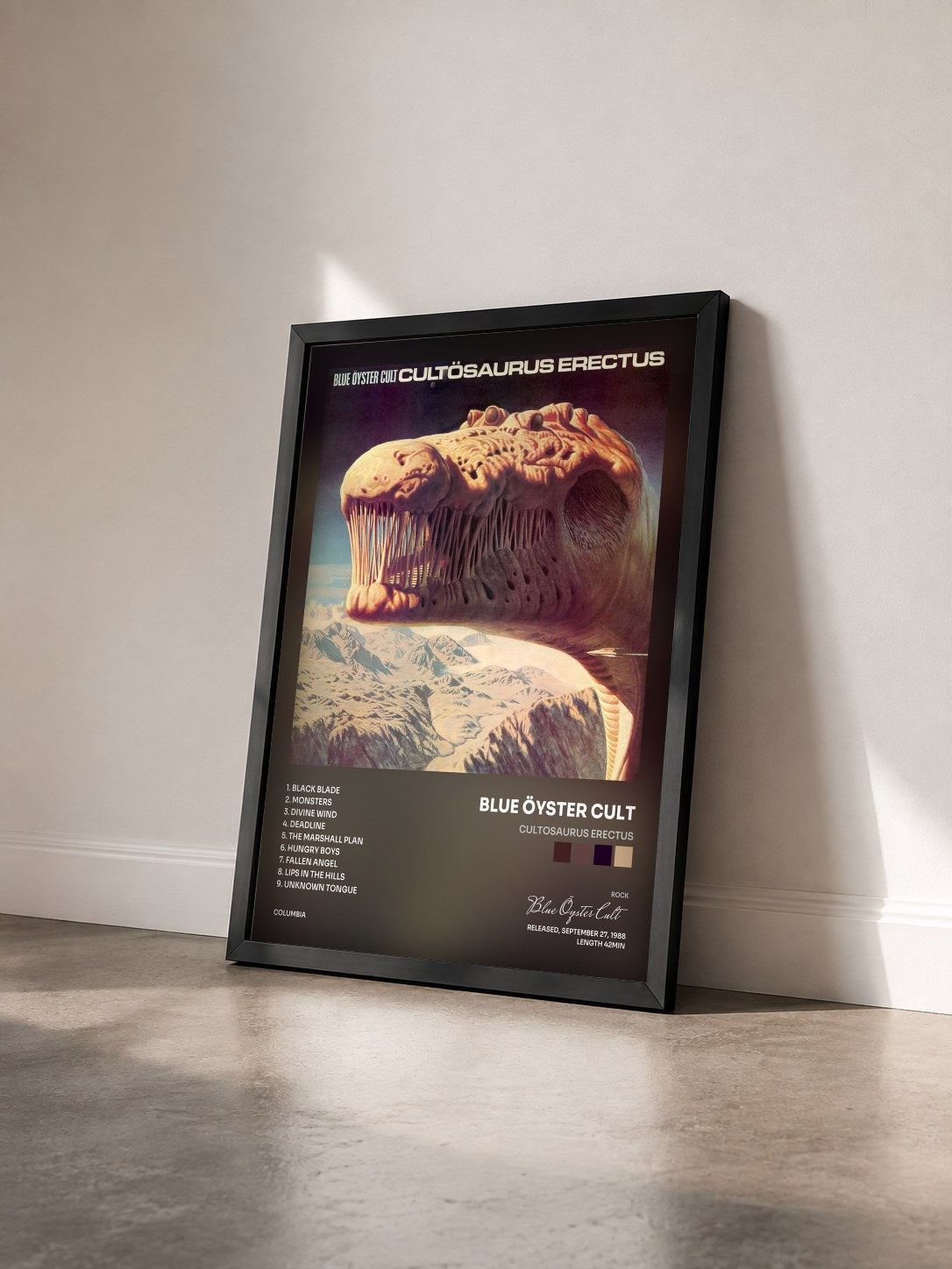 #noir Tableau de l'album Cultosaurus Erectus de Blue Öyster Cult vu de trois quarts, cadre noir