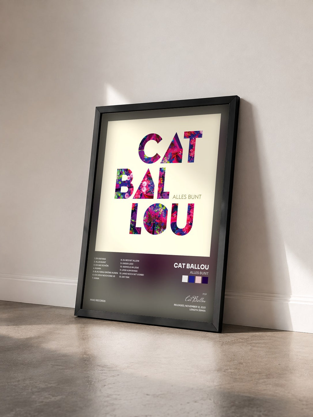 #noir Tableau de l'album Alles bunt de Cat Ballou vu de trois quarts, cadre noir