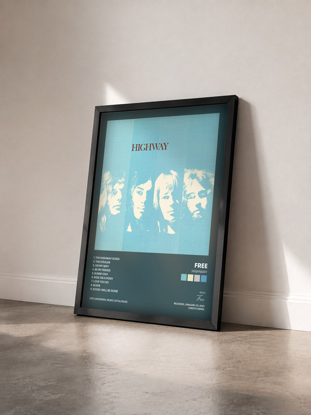 #noir Tableau de l'album Highway de Free vu de trois quarts, cadre noir