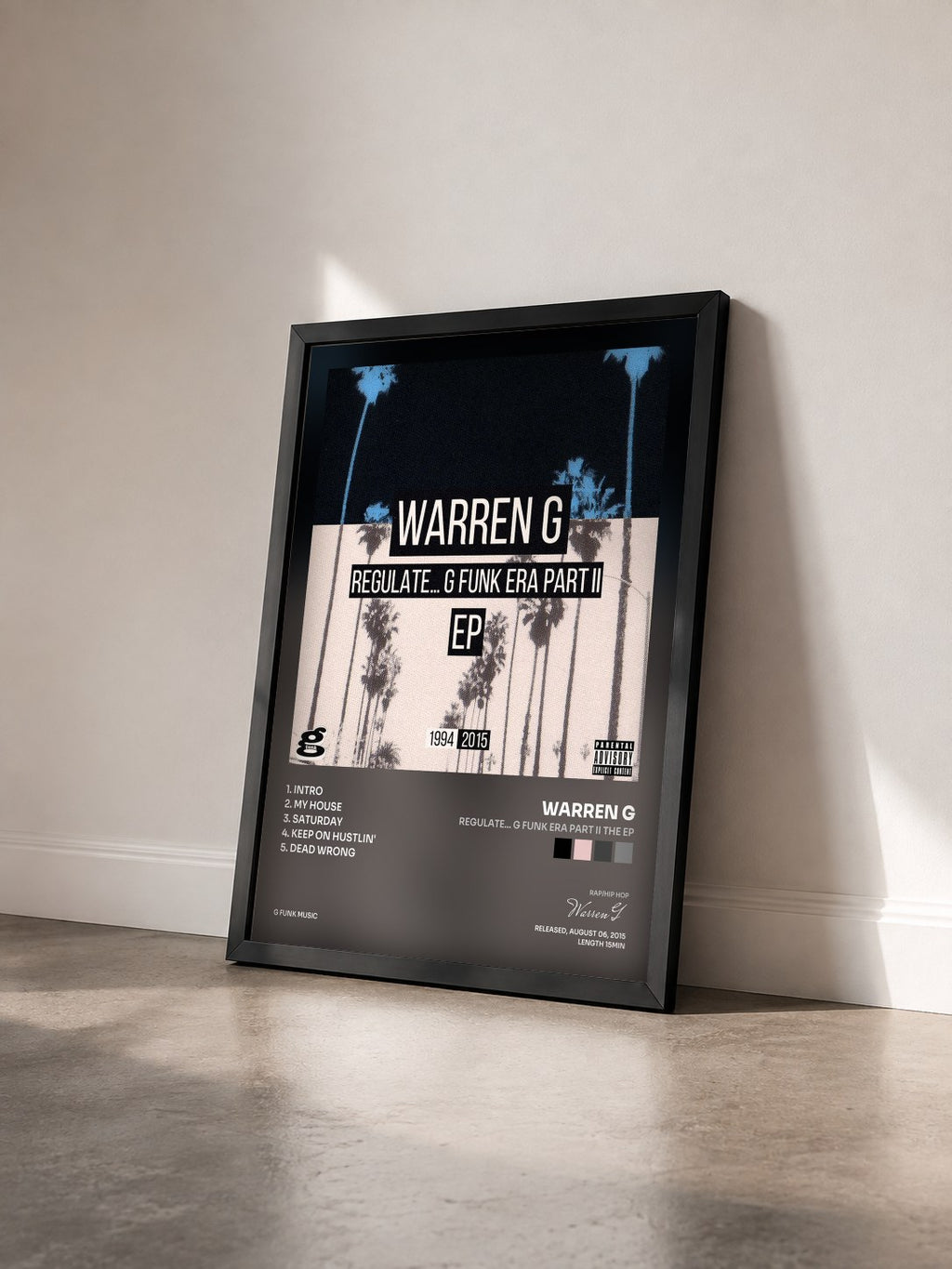 #noir Tableau de l'album Regulate... G Funk Era Part II The EP de Warren G vu de trois quarts, cadre noir