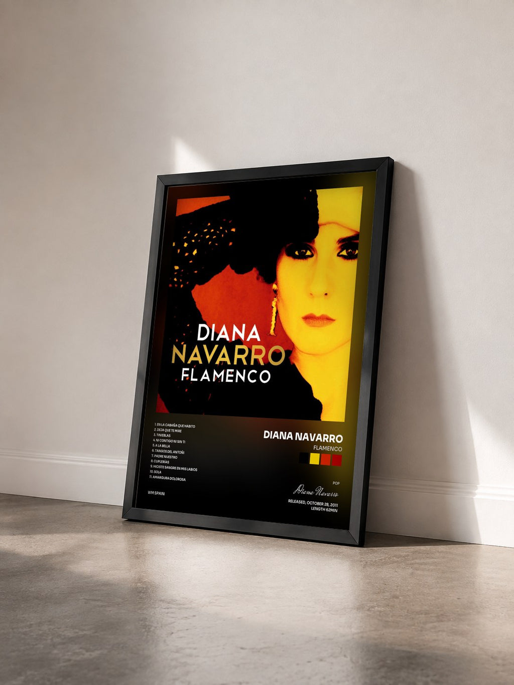 #noir Tableau de l'album Flamenco de Diana Navarro vu de trois quarts, cadre noir