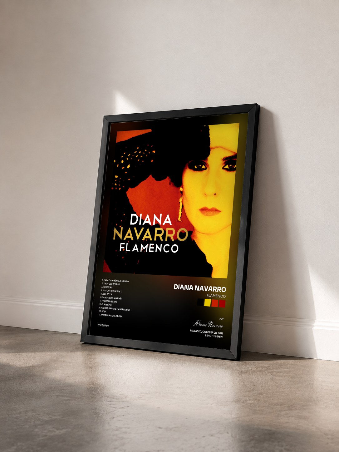 #noir Tableau de l'album Flamenco de Diana Navarro vu de trois quarts, cadre noir