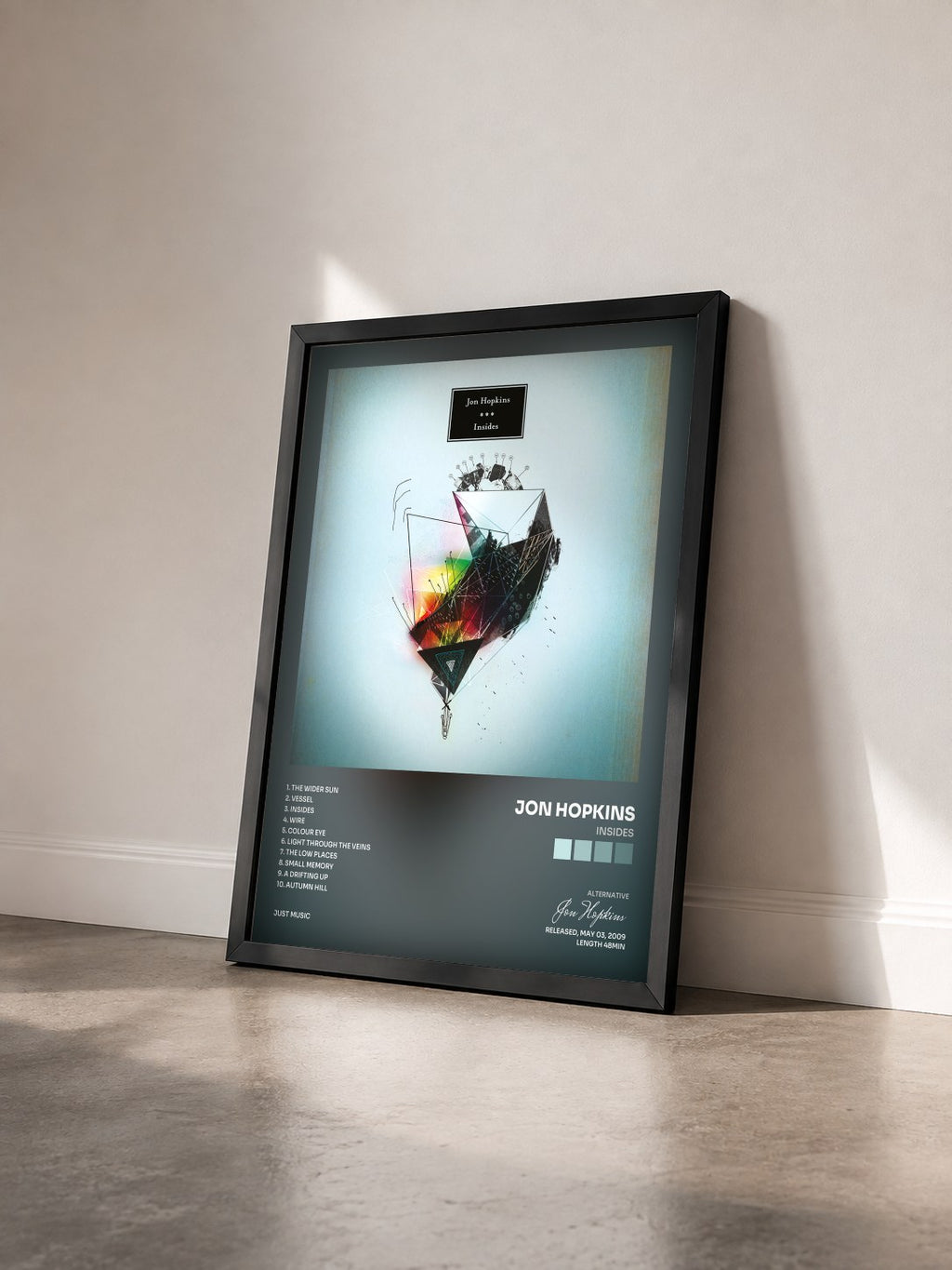 #noir Tableau de l'album Insides de Jon Hopkins vu de trois quarts, cadre noir
