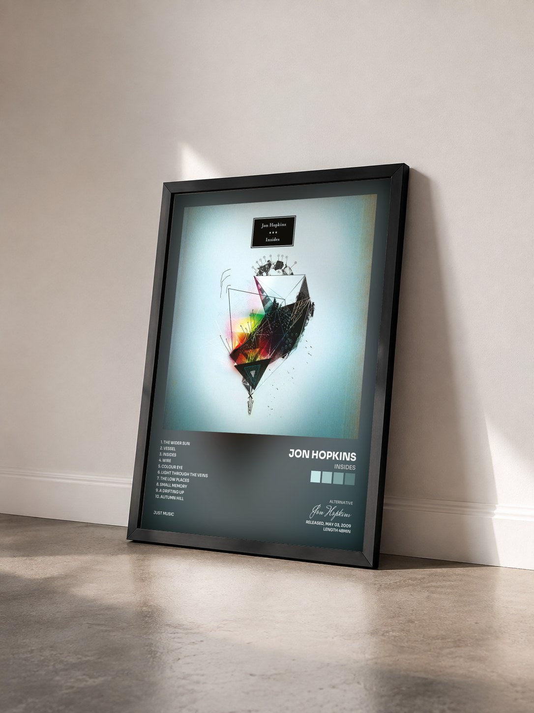 #noir Tableau de l'album Insides de Jon Hopkins vu de trois quarts, cadre noir