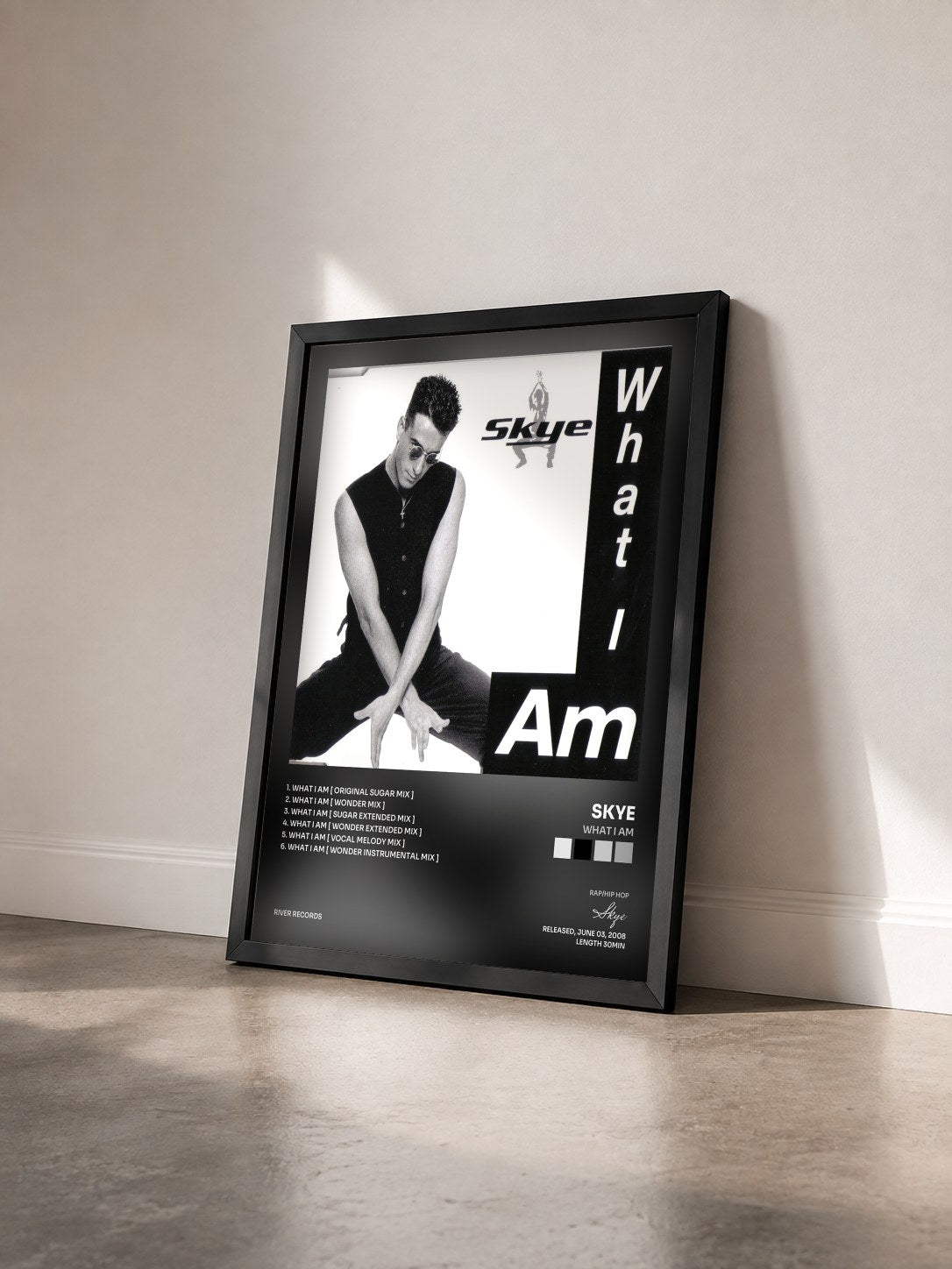 #noir Tableau de l'album What I Am de Skye vu de trois quarts, cadre noir