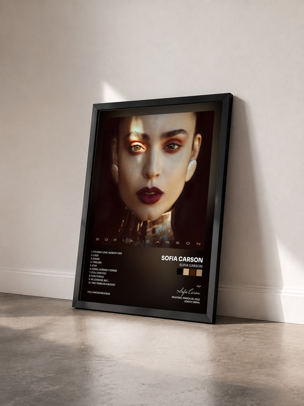 #noir Tableau de l'album Sofia Carson de Sofia Carson vu de trois quarts, cadre noir