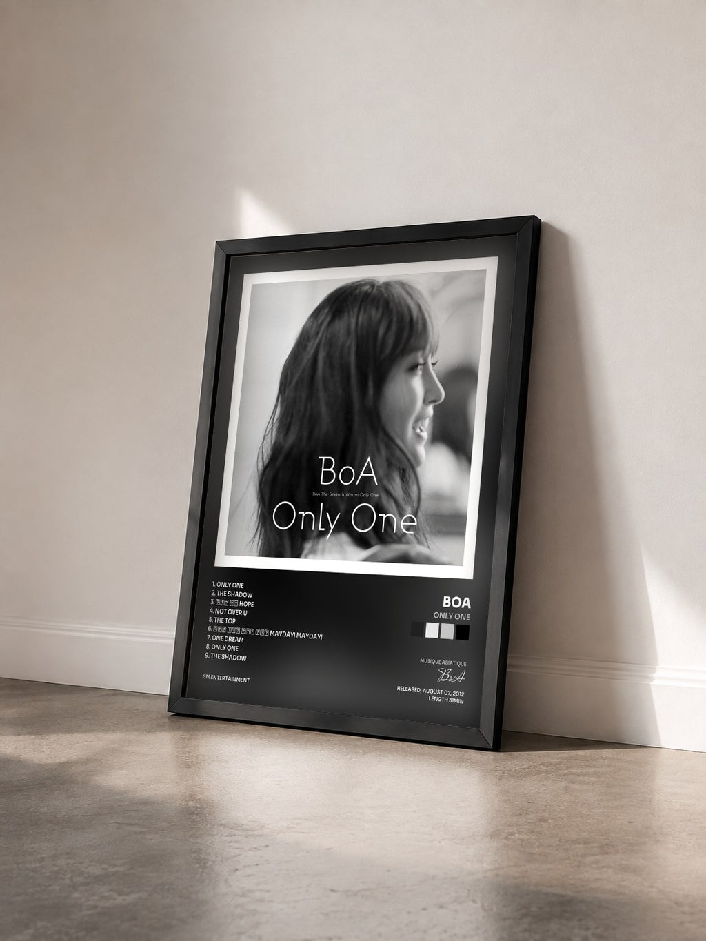 #noir Tableau de l'album Only One de BoA vu de trois quarts, cadre noir