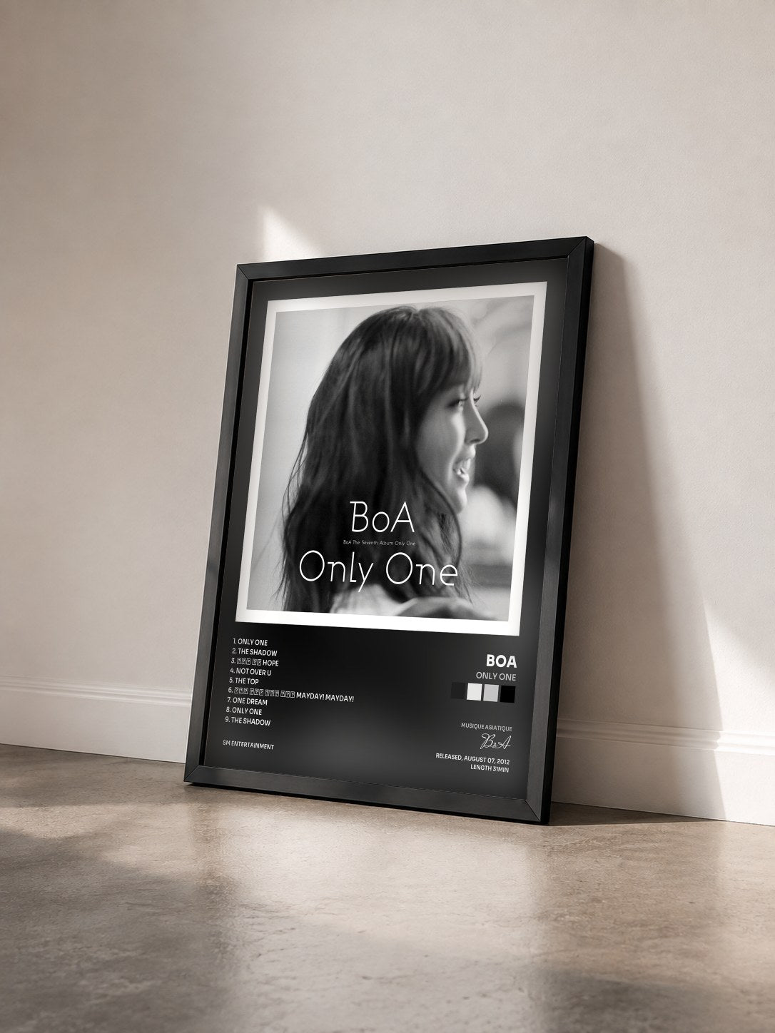 #noir Tableau de l'album Only One de BoA vu de trois quarts, cadre noir