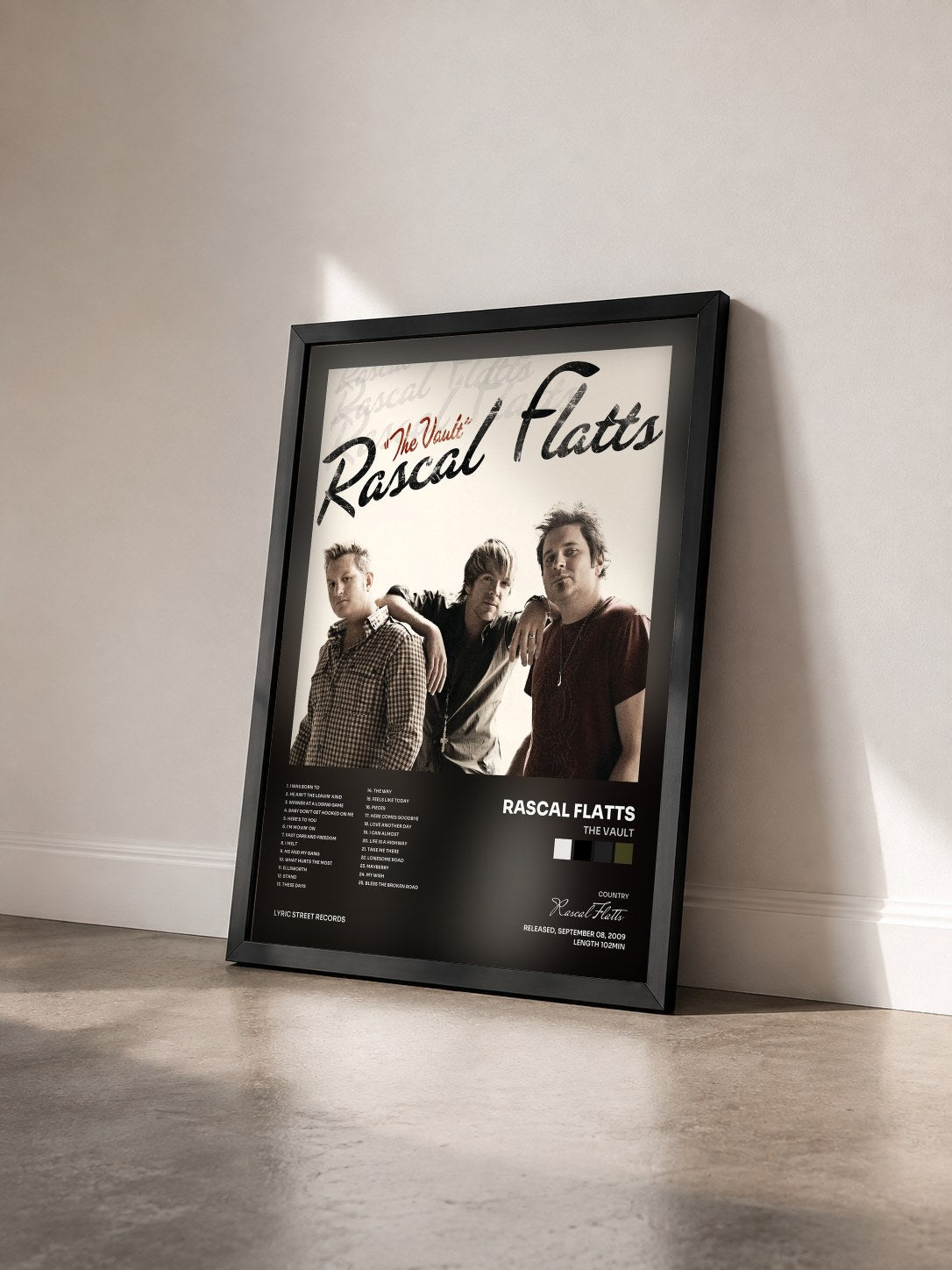 #noir Tableau de l'album The Vault de Rascal Flatts vu de trois quarts, cadre noir