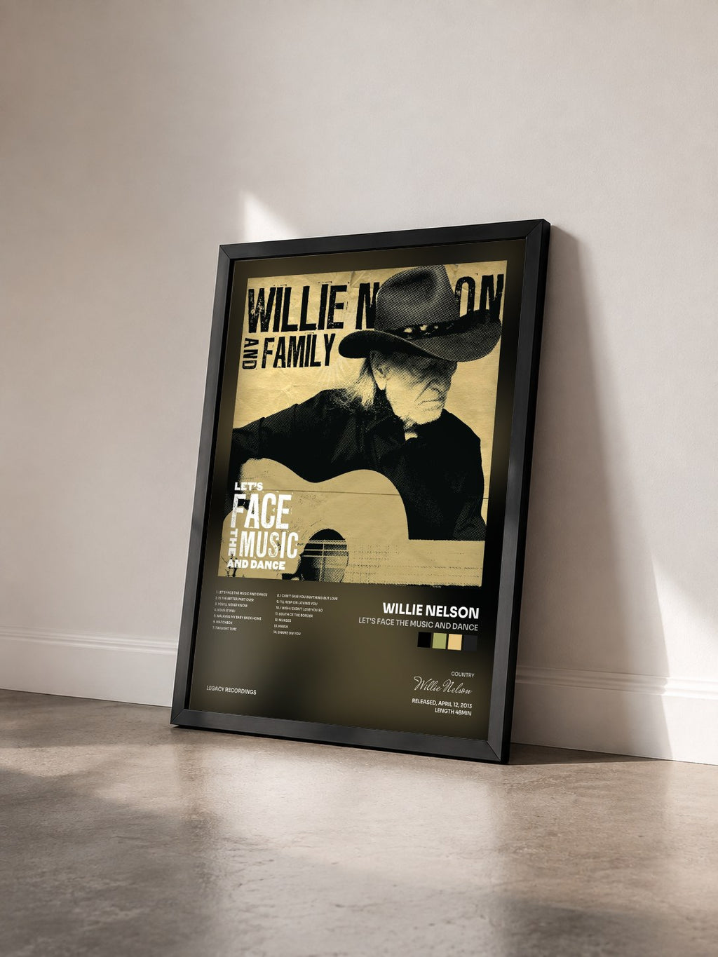 #noir Tableau de l'album Let's Face The Music And Dance de Willie Nelson vu de trois quarts, cadre noir