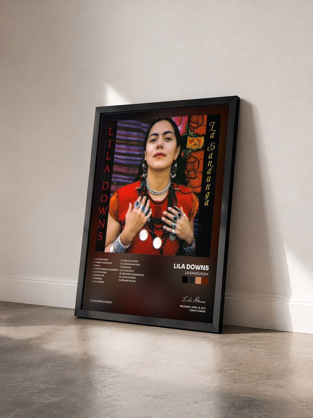 #noir Tableau de l'album La Sandunga de Lila Downs vu de trois quarts, cadre noir