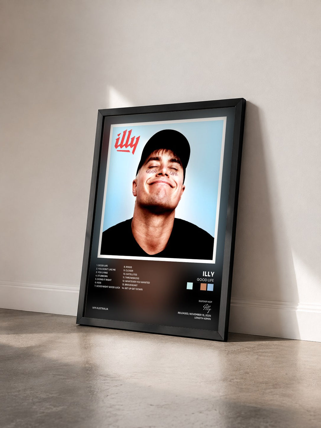 #noir Tableau de l'album Good Life de Illy vu de trois quarts, cadre noir