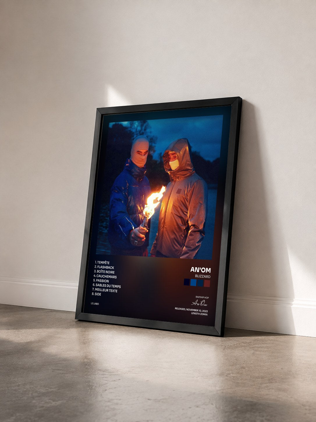 #noir Tableau de l'album Blizzard de An'Om vu de trois quarts, cadre noir