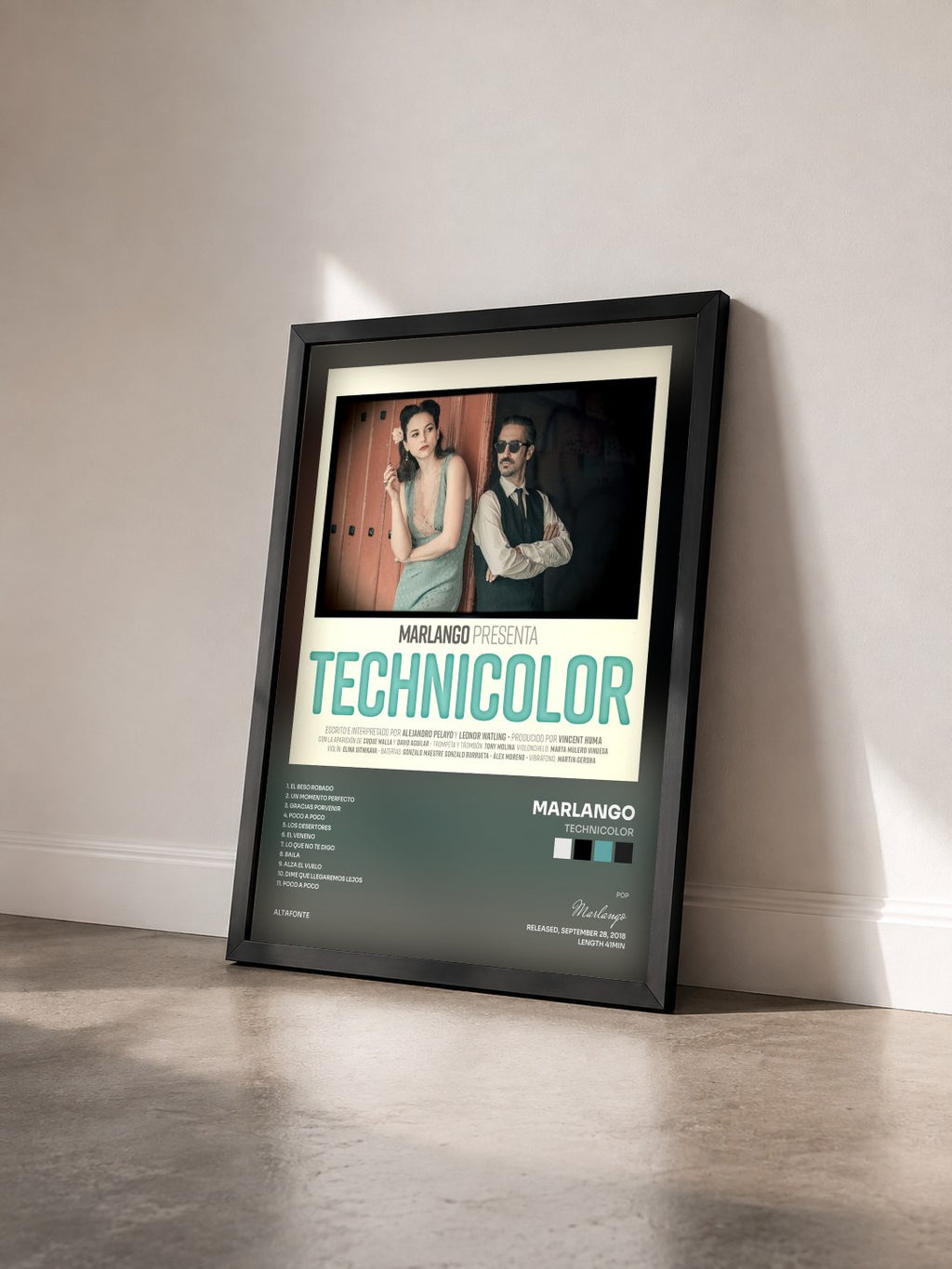 #noir Tableau de l'album Technicolor de Marlango vu de trois quarts, cadre noir