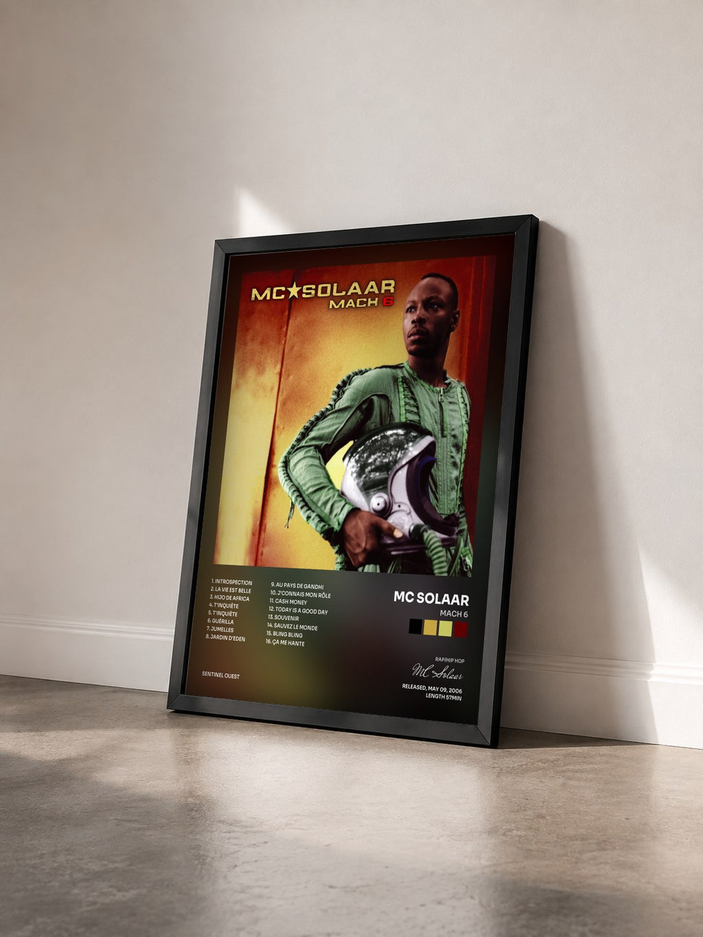 #noir Tableau de l'album Mach 6 de MC Solaar vu de trois quarts, cadre noir
