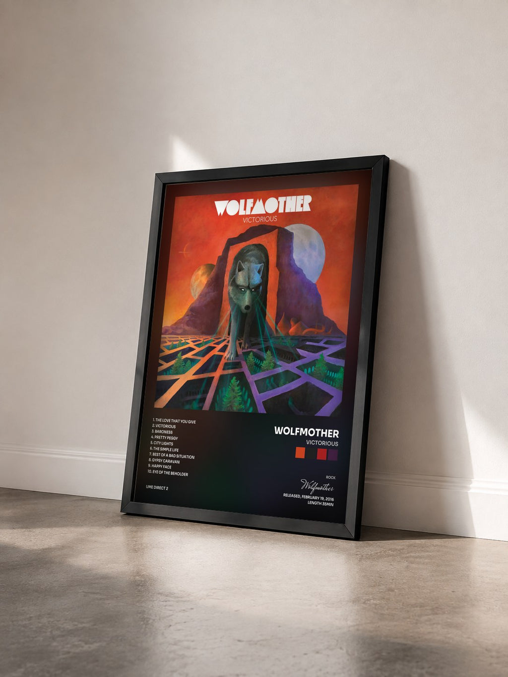 #noir Tableau de l'album Victorious de Wolfmother vu de trois quarts, cadre noir