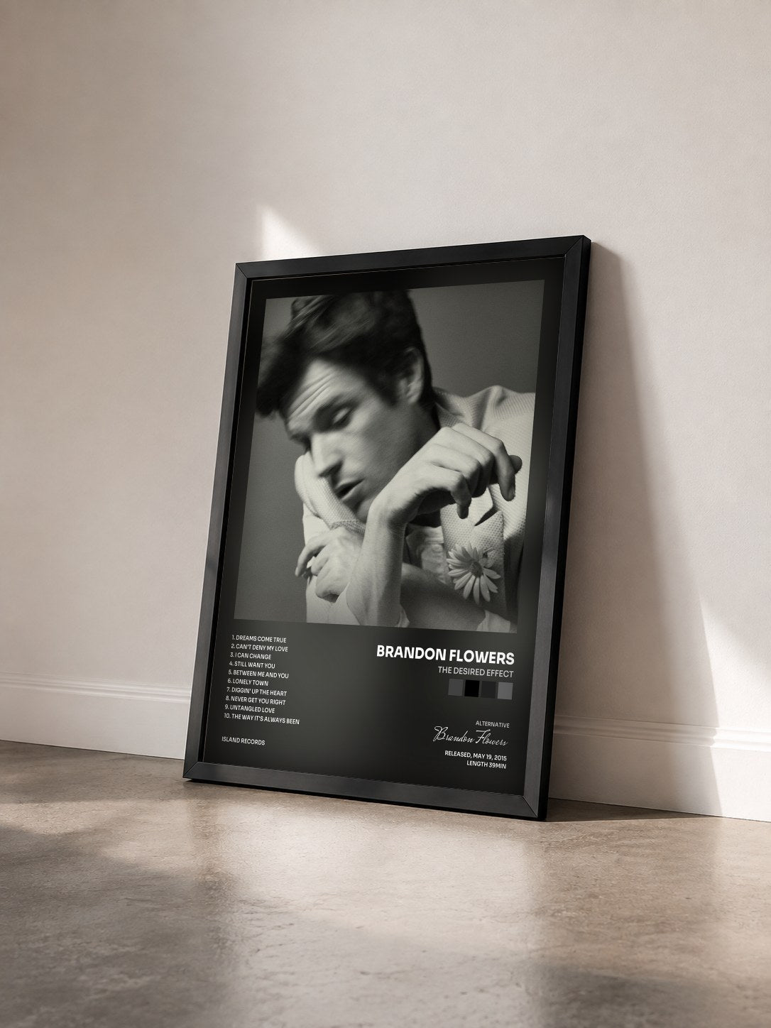 #noir Tableau de l'album The Desired Effect de Brandon Flowers vu de trois quarts, cadre noir