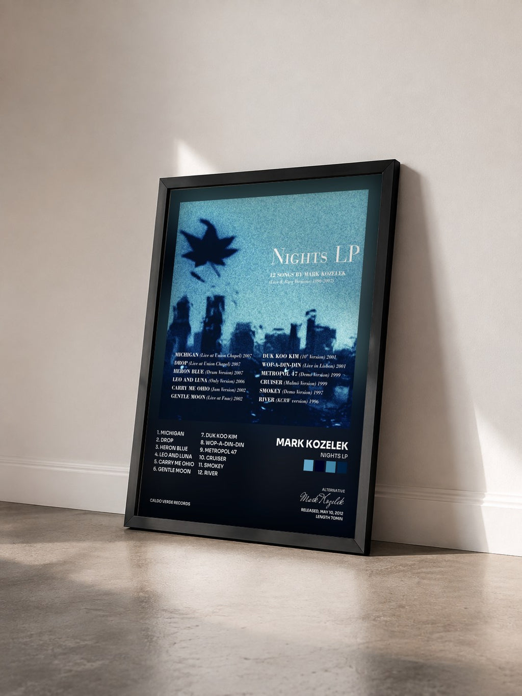 #noir Tableau de l'album Nights Lp de Mark Kozelek vu de trois quarts, cadre noir