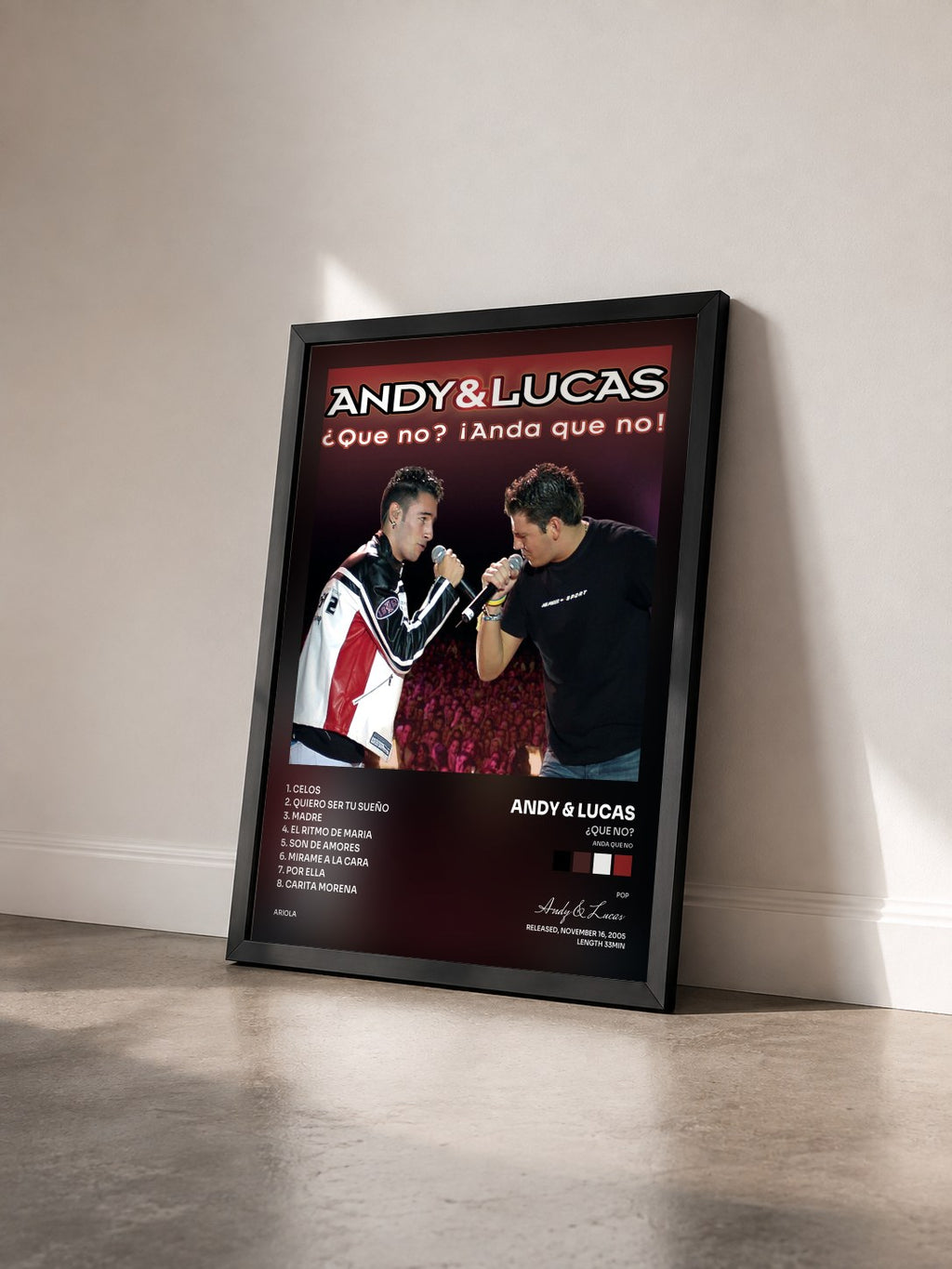 #noir Tableau de l'album ¿Que No? (Anda Que No) de Andy & Lucas vu de trois quarts, cadre noir