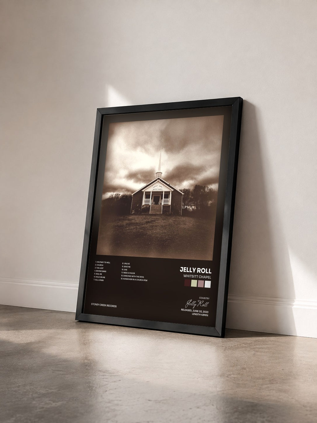 #noir Tableau de l'album Whitsitt Chapel de Jelly Roll vu de trois quarts, cadre noir