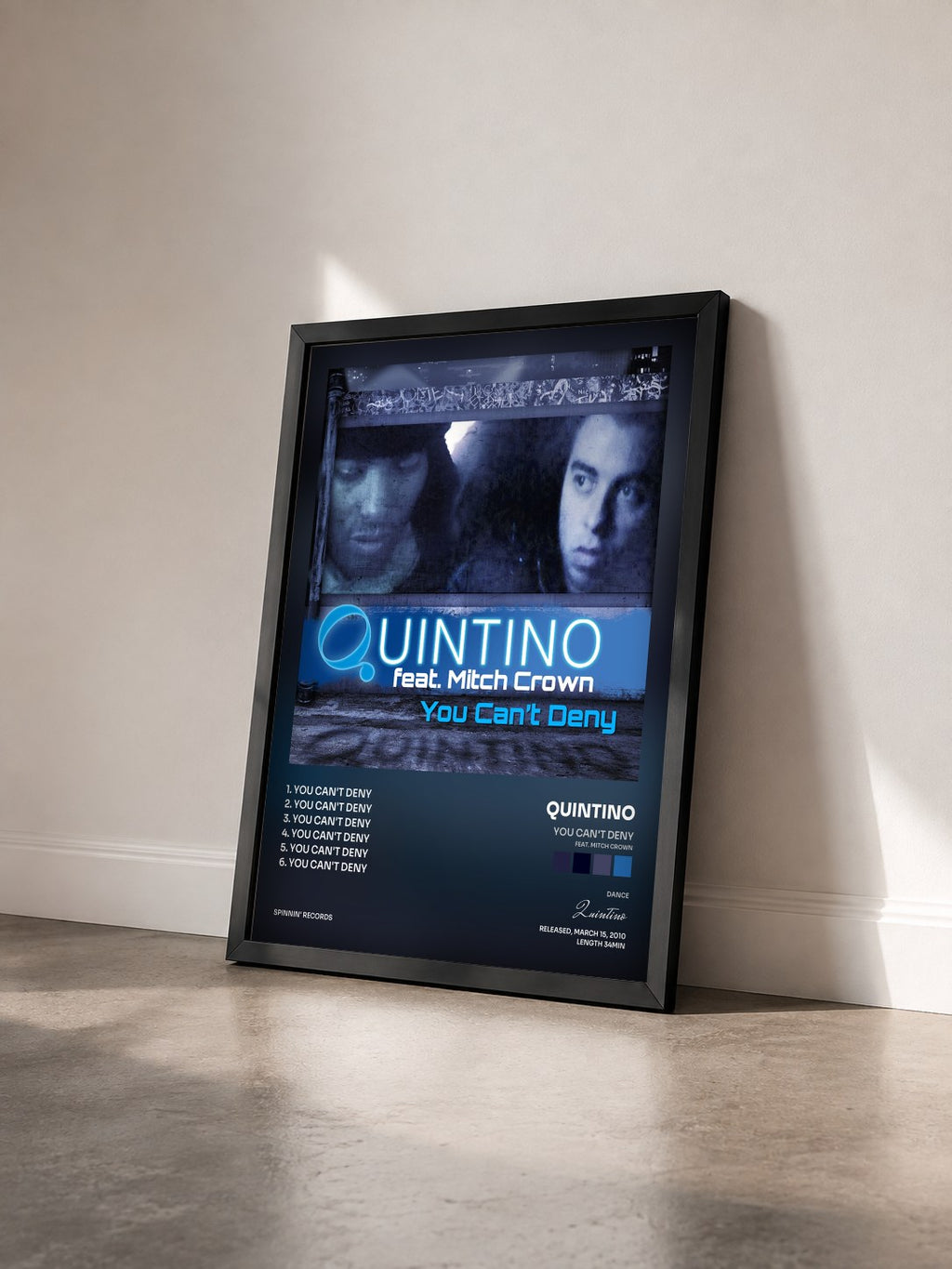 #noir Tableau de l'album You Can't Deny (feat. Mitch Crown) de Quintino vu de trois quarts, cadre noir