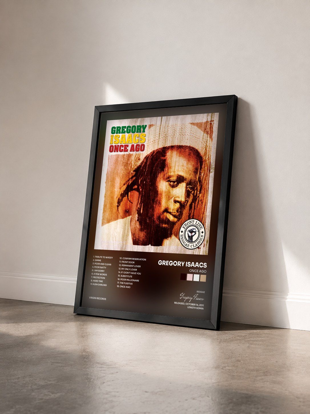 #noir Tableau de l'album Once Ago de Gregory Isaacs vu de trois quarts, cadre noir