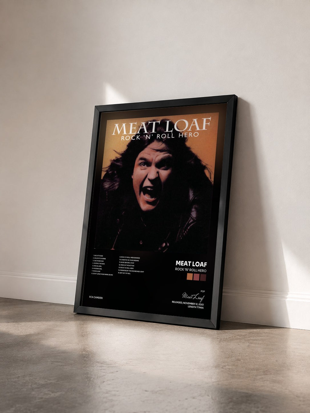 #noir Tableau de l'album Rock 'N' Roll Hero de Meat Loaf vu de trois quarts, cadre noir