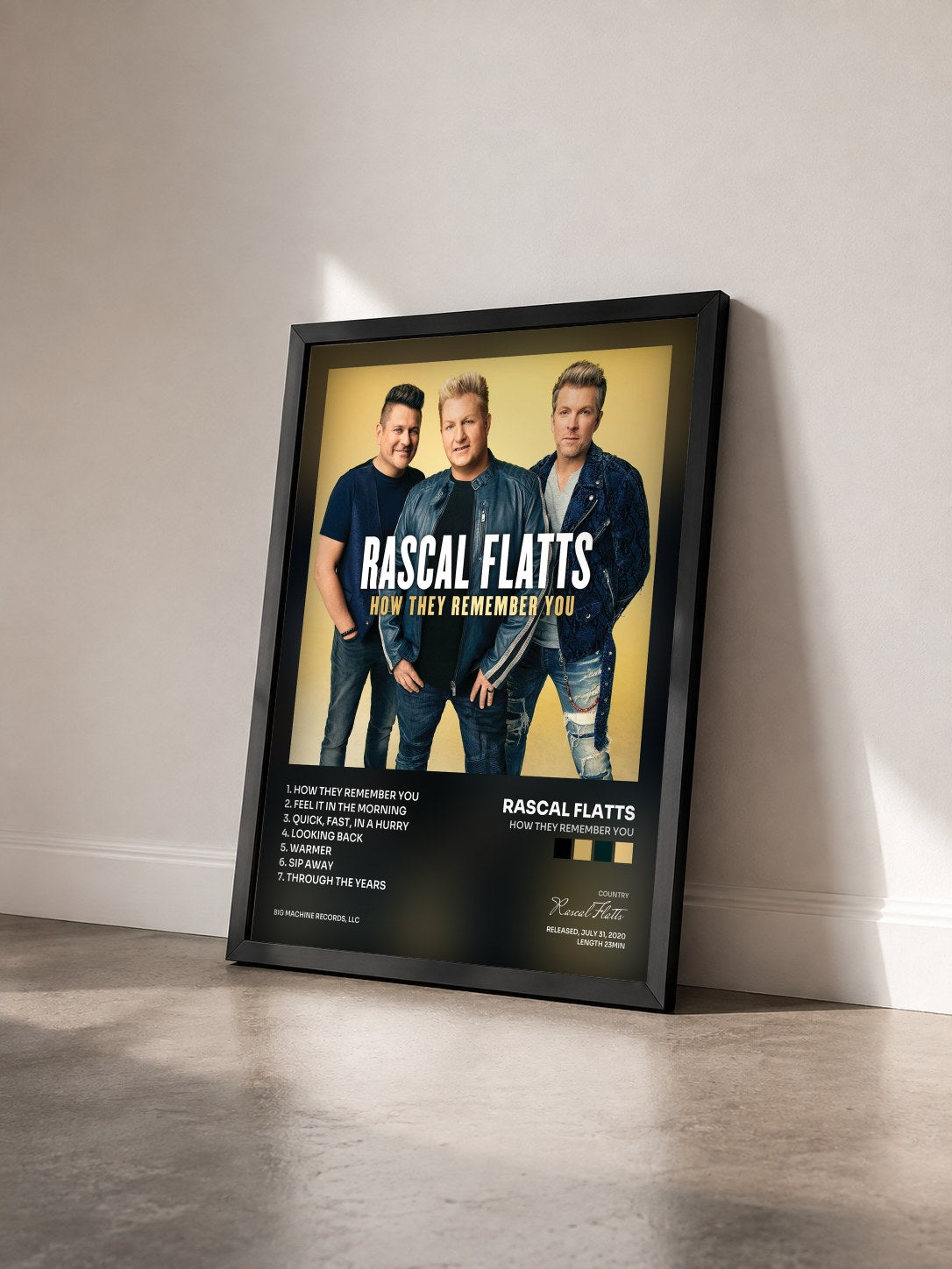 #noir Tableau de l'album How They Remember You de Rascal Flatts vu de trois quarts, cadre noir