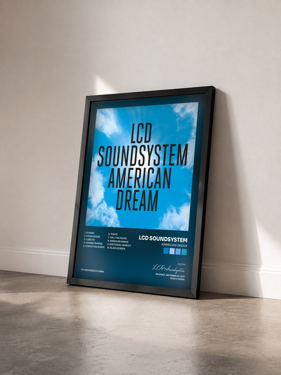 #noir Tableau de l'album american dream de LCD Soundsystem vu de trois quarts, cadre noir