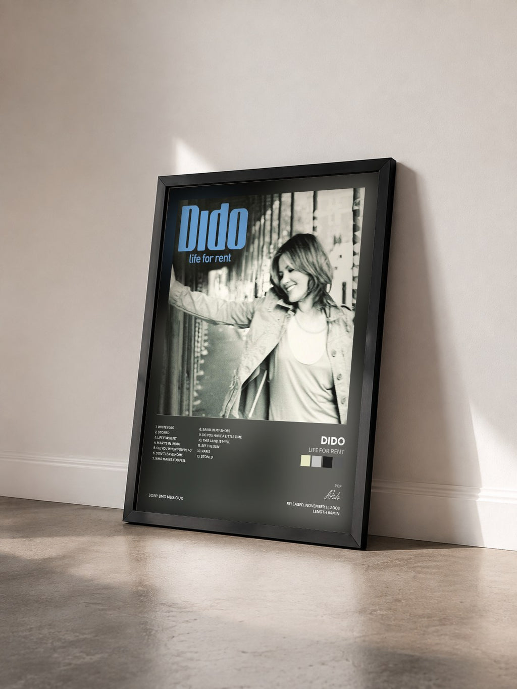 #noir Tableau de l'album Life For Rent de Dido vu de trois quarts, cadre noir