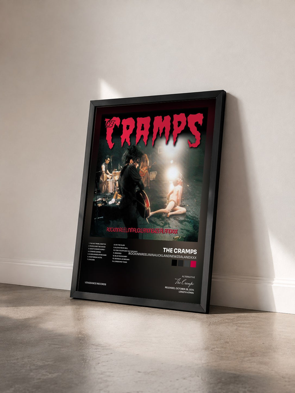 #noir Rockinnreelininaucklandnewzealandxxx von The Cramps als gerahmter Kunstdruck von schräg gesehen, schwarzer Rahmen
