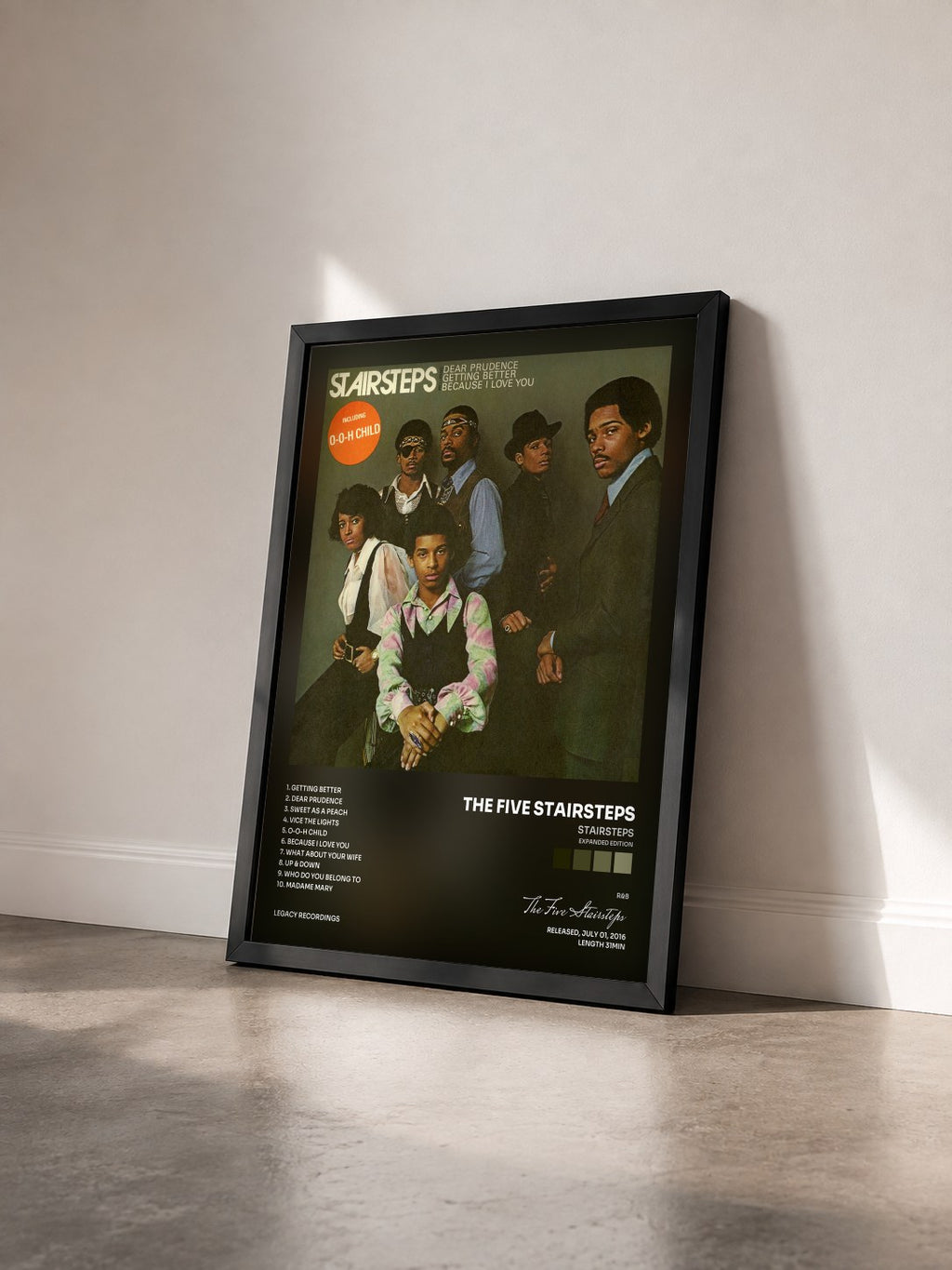 #noir Tableau de l'album Stairsteps (Expanded Edition) de The Five Stairsteps vu de trois quarts, cadre noir