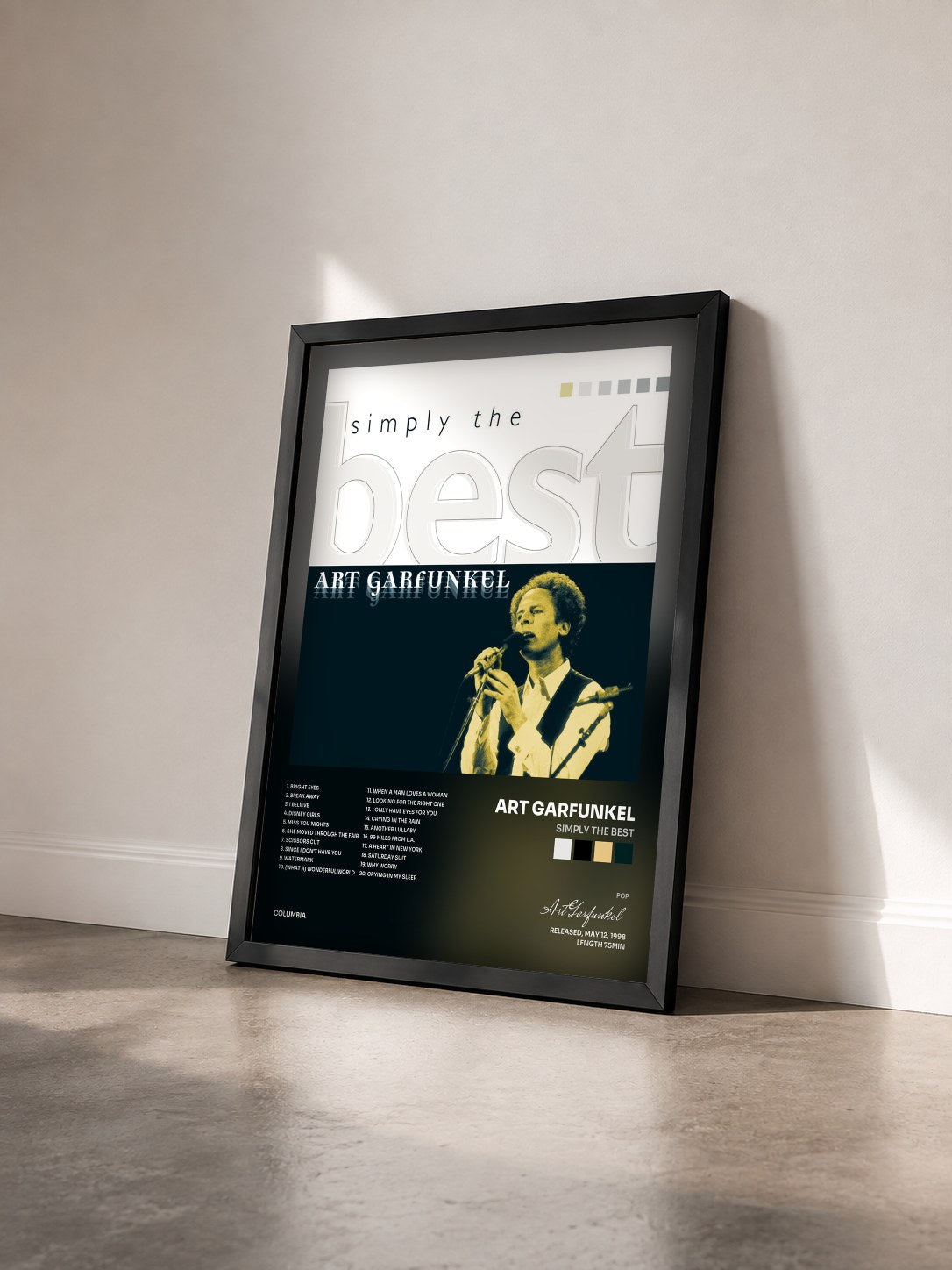 #noir Tableau de l'album Simply The Best de Art Garfunkel vu de trois quarts, cadre noir