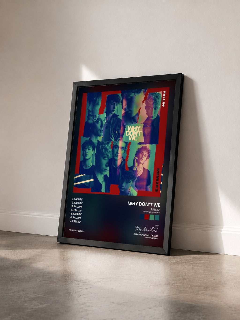 #noir Tableau de l'album Fallin’ (Adrenaline) (Remixes) de Why Don't We vu de trois quarts, cadre noir