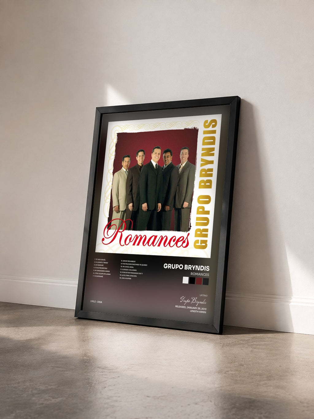 #noir Tableau de l'album Romances de Grupo Bryndis vu de trois quarts, cadre noir