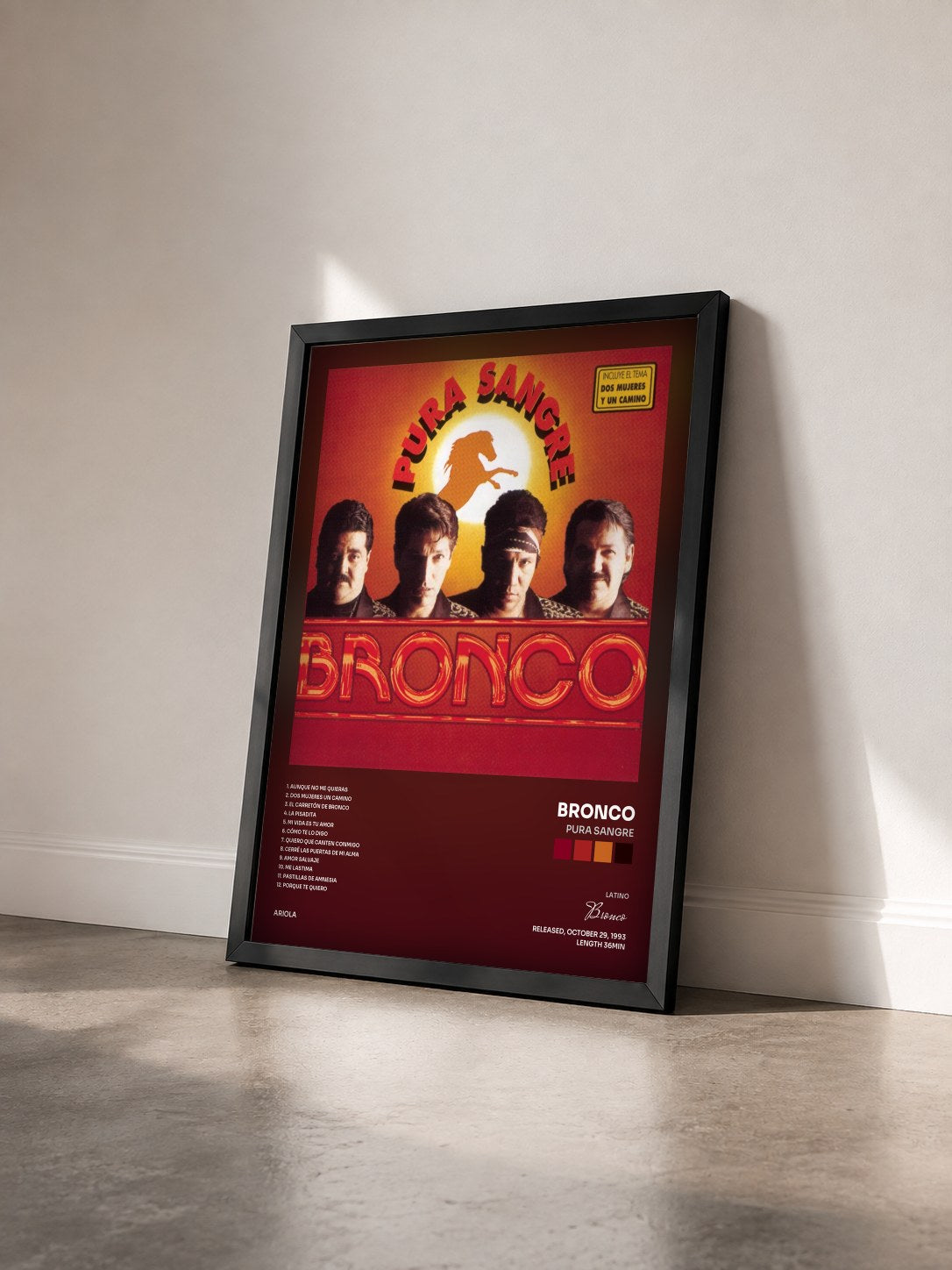 #noir Tableau de l'album Pura Sangre de Bronco vu de trois quarts, cadre noir