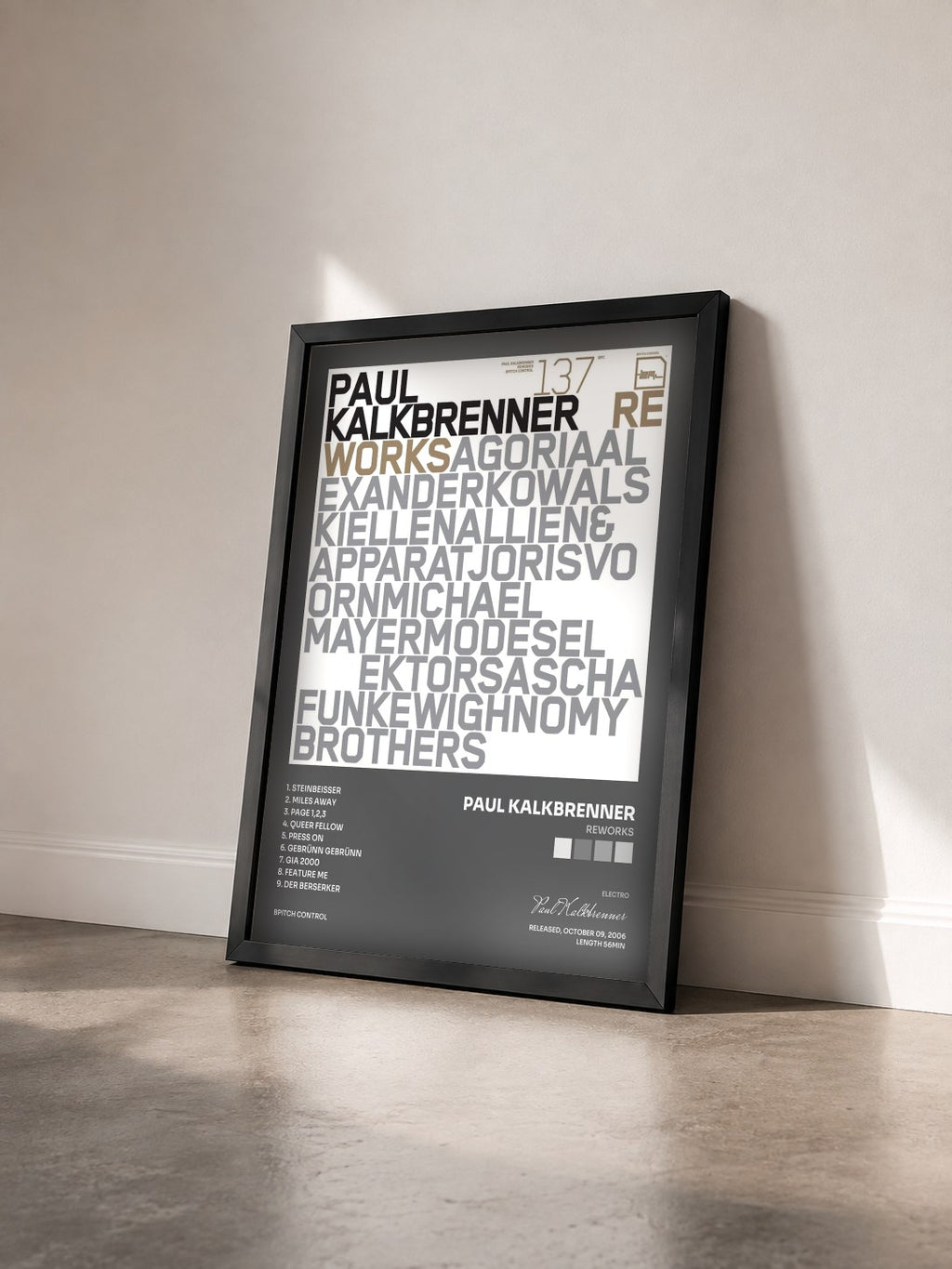 #noir Tableau de l'album Reworks de Paul Kalkbrenner vu de trois quarts, cadre noir