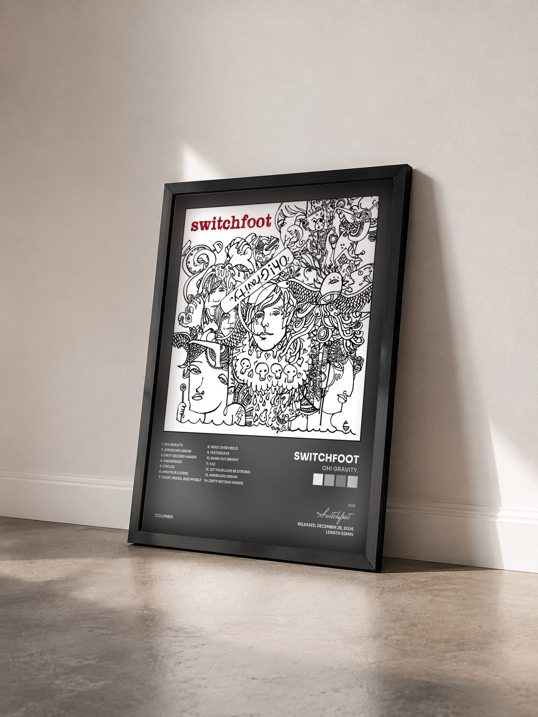 #noir Tableau de l'album Oh! Gravity. de Switchfoot vu de trois quarts, cadre noir