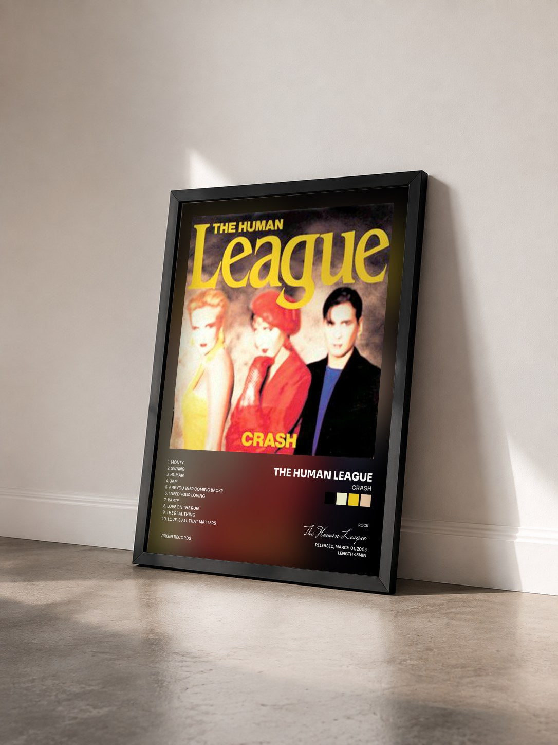 #noir Tableau de l'album Crash de The Human League vu de trois quarts, cadre noir