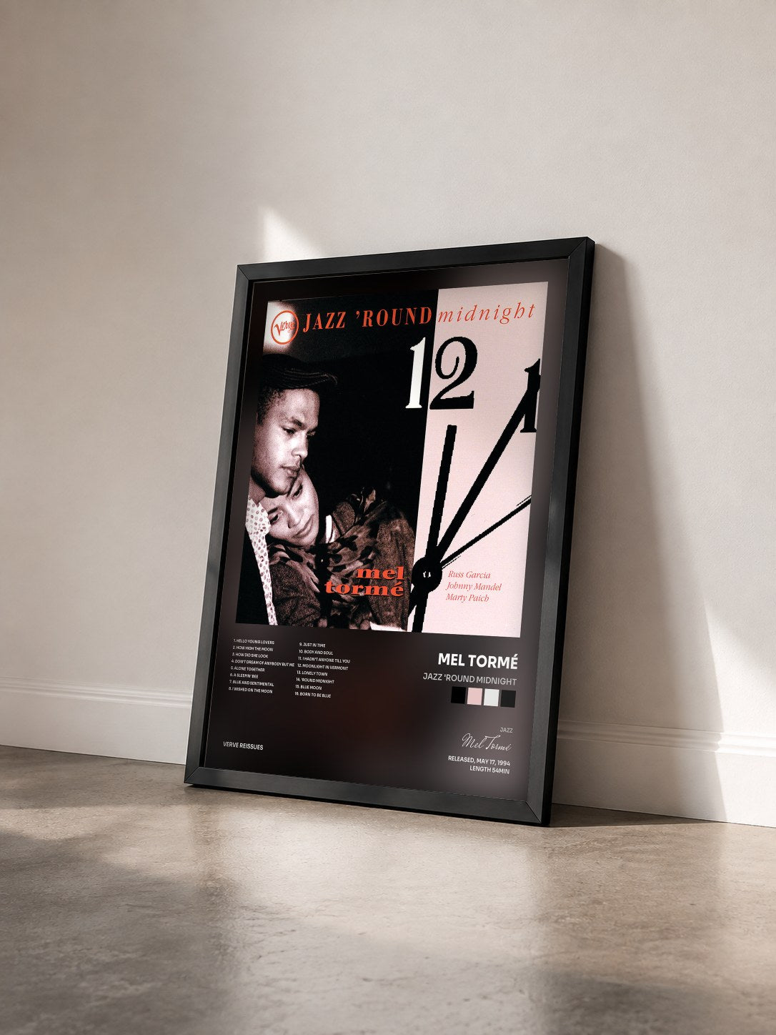 #noir Tableau de l'album Jazz 'Round Midnight de Mel Tormé vu de trois quarts, cadre noir